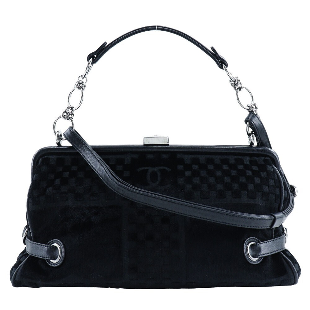 Chanel Vintage CC Side Belted Bowler Check Embossed Velvet Medium
